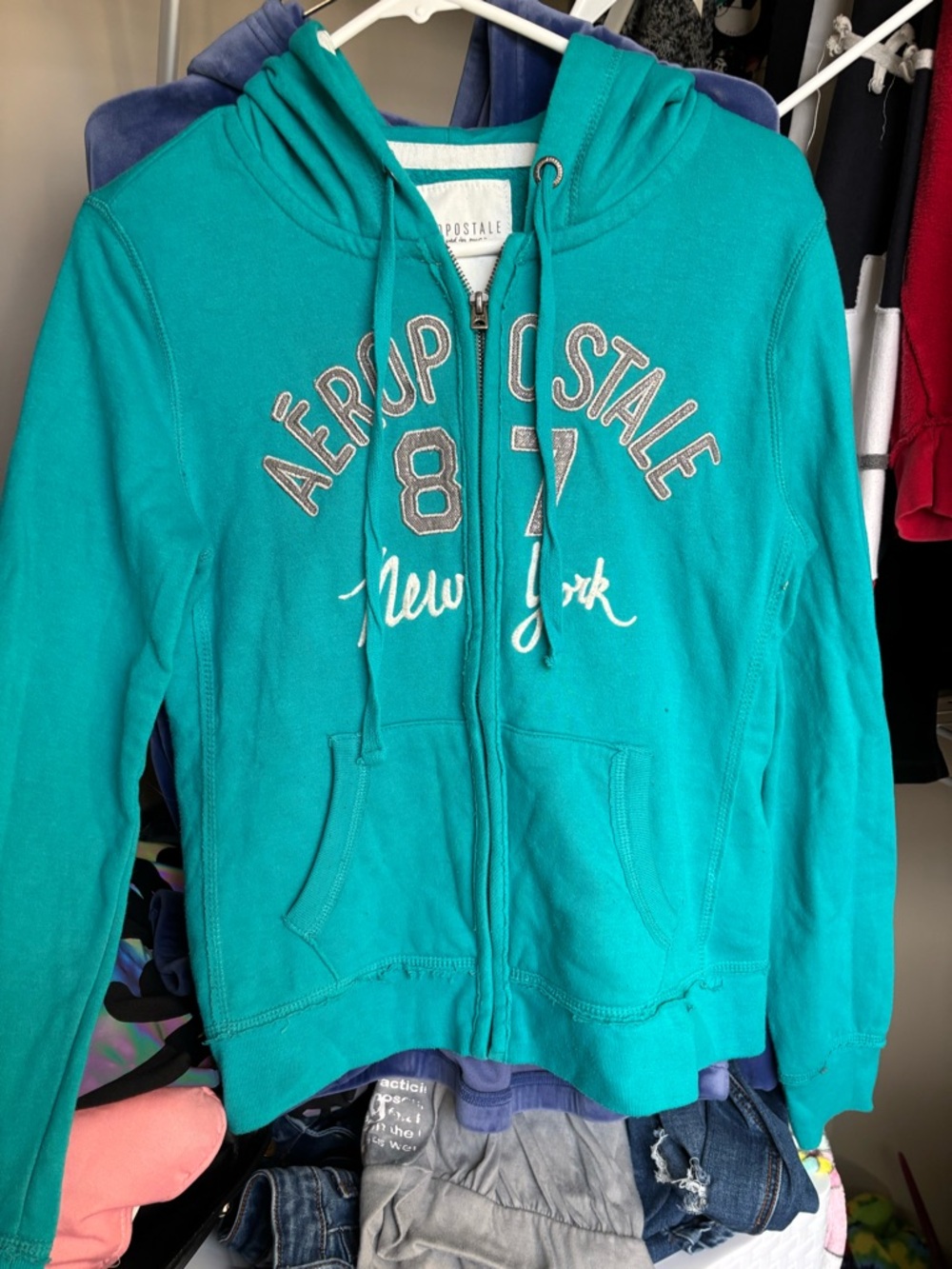 Vintage y2k Aéropostale Teal Zip-Up Hoodie - Teal